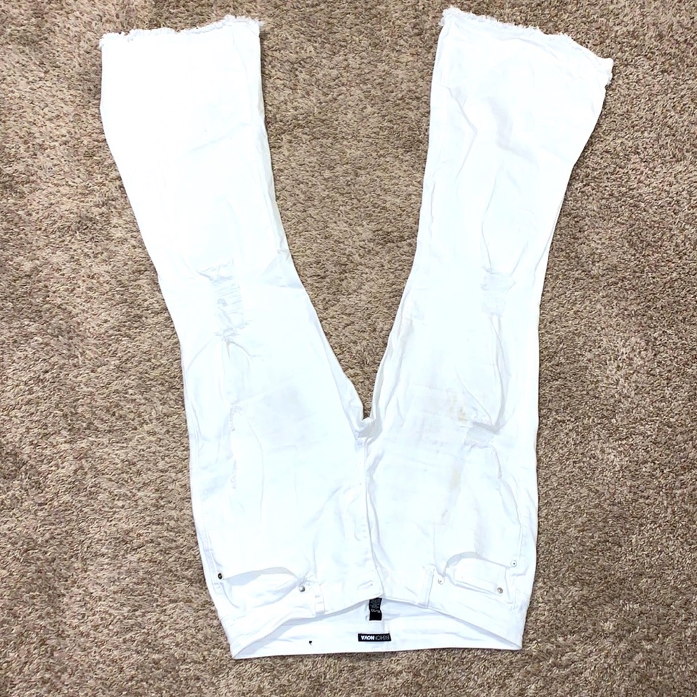 Fashion Nova Lightly Distressed White Flare Jeans